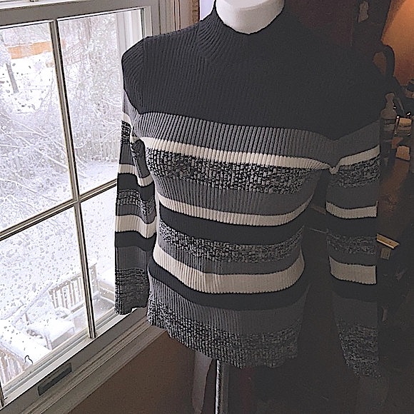 PM 100% COTTON STUDIO WORKS PETITE TURTLENECK BLACK GRAY CREAM EUC - Picture 3 of 8